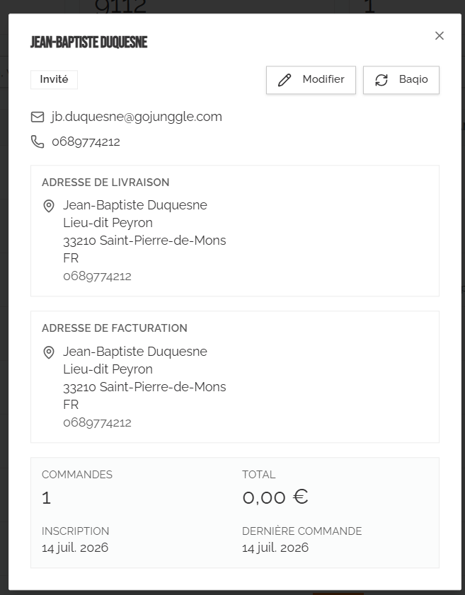 Une intégration commerciale profonde évitant la resaisie de commande — Synchronisation de la fiche avec Baqio