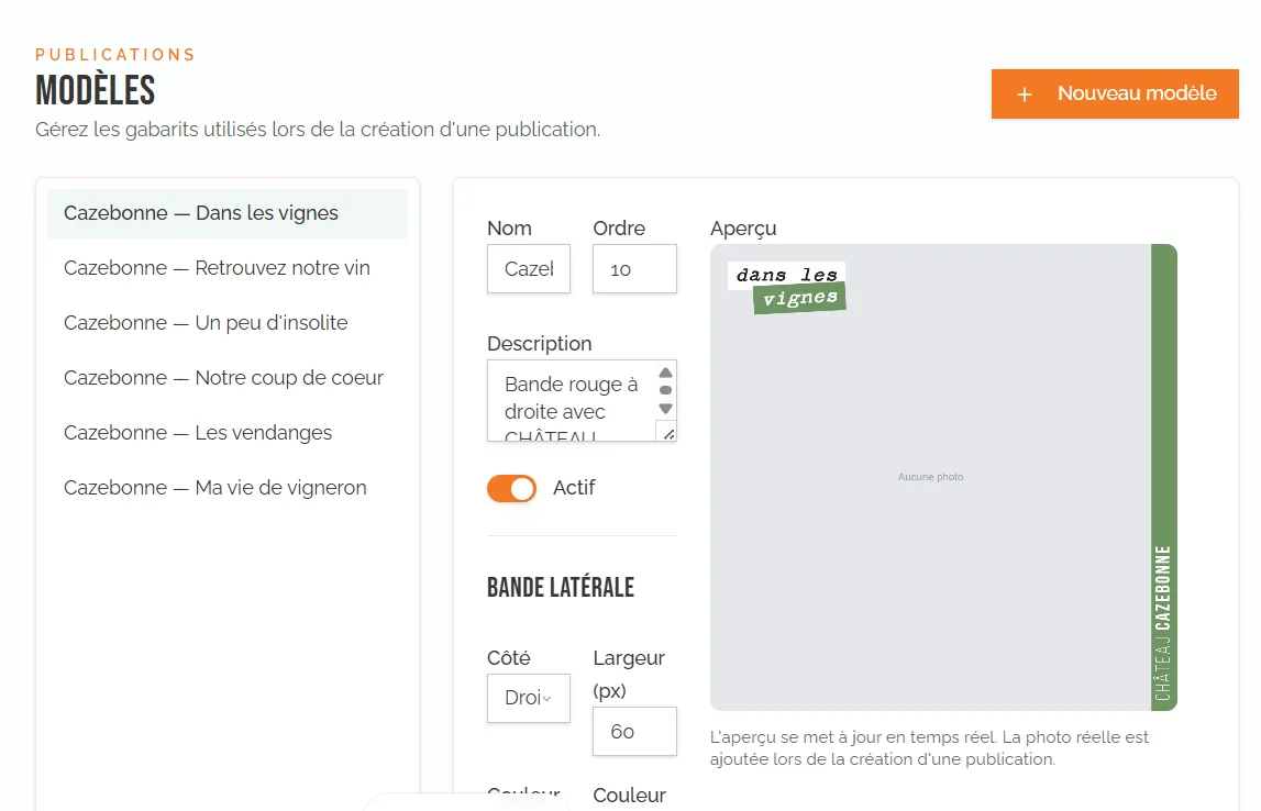 Social Studio — templates graphiques, publication mobile et réemploi SEO — Administration des templates