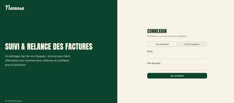 Automated payment reminders and real-time outstanding balance reporting — Necense